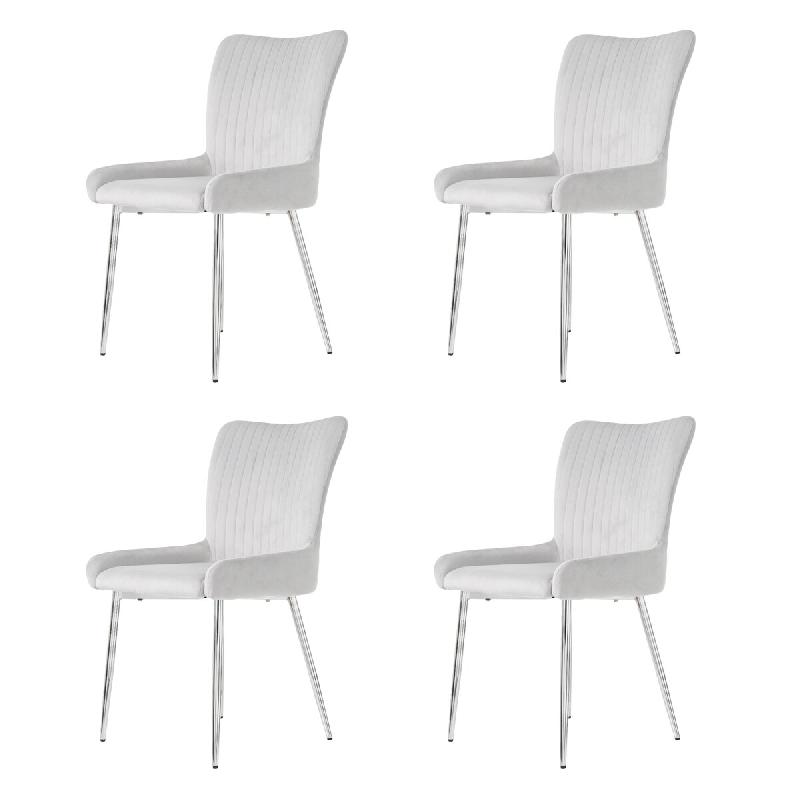 Merax Lot de 4 chaises de salle à manger en velours pour salon, chambre à coucher, avec quatre pieds de support en métal argenté, support lombaire_0