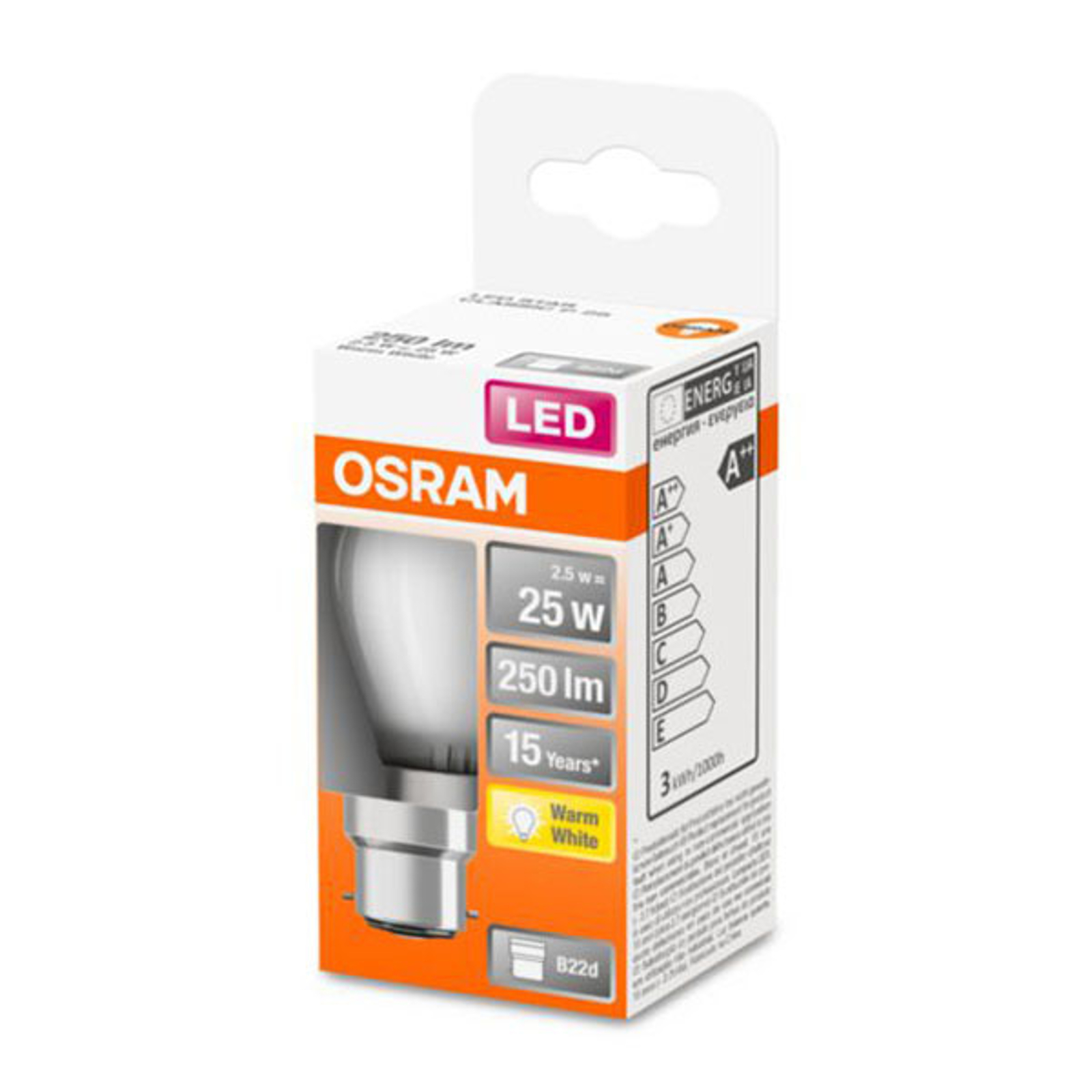 AMPOULE GOUTTE LED B22D 2,5W 2.700K MAT OSRAM