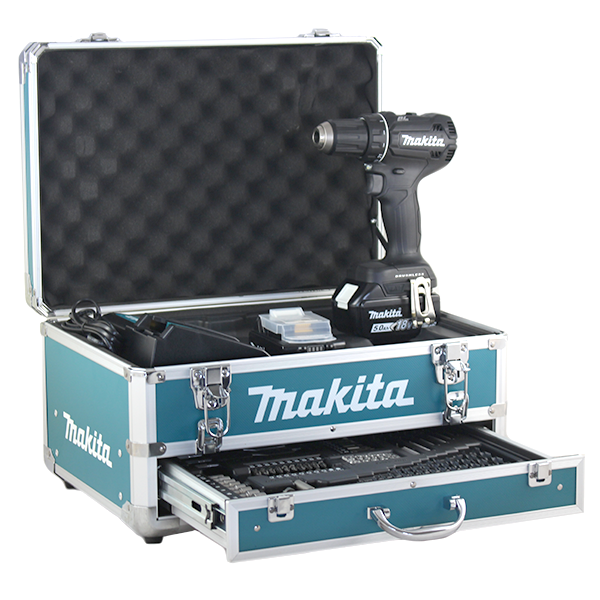 PERCEUSE VISSEUSE MAKITA DDF485TX2B 18V AVEC CHARGEUR 2 BATTERIES 5 AH ET 70 ACCESSOIRES