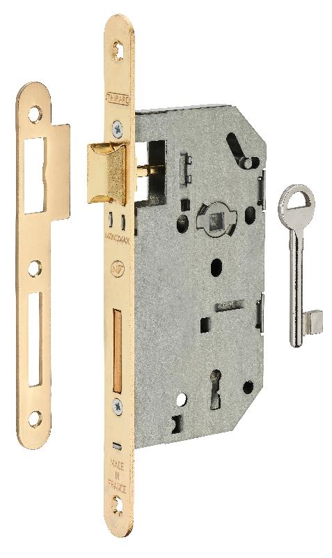 Serrure encastrable Monomax NF - têtière acier laitonné pour porte d'intérieur, 2 tours, carré 7 mm_0