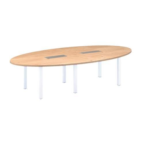 TABLE MODULABLE CHÊNE CLAIR PIEDS TUBE BLANCS EDEN