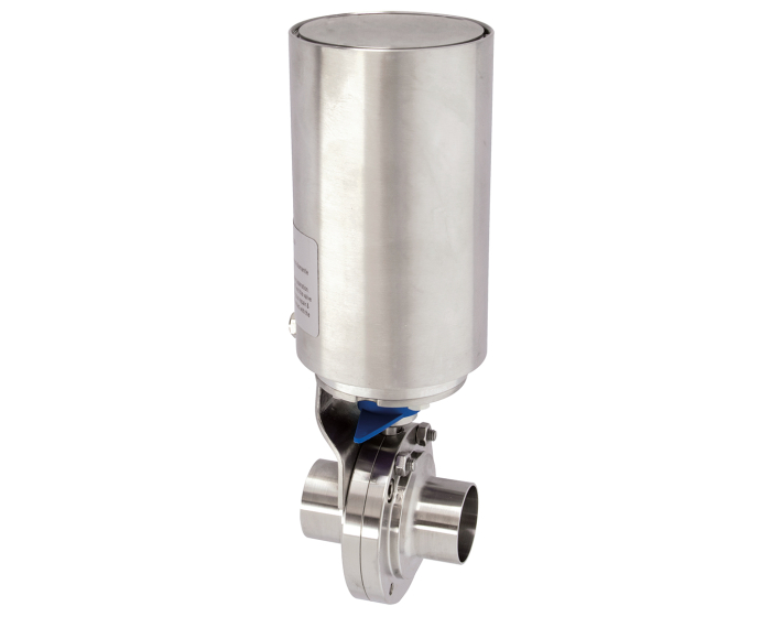 Vanne papillon inox 316L - SMS lisse à souder, manchette EPDM, vérin pneumatique inox double ou simple effet - 1105_0