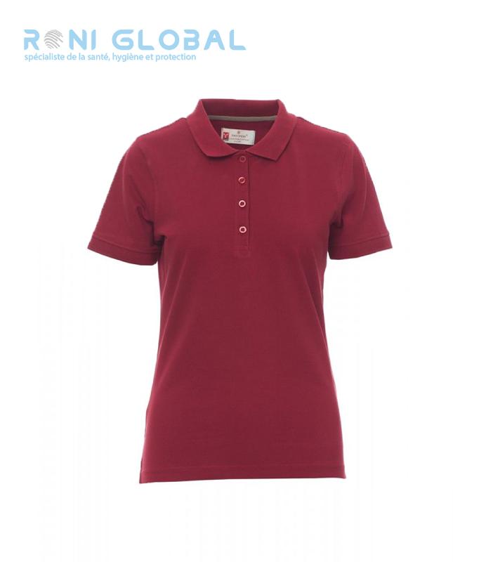 Polo de travail femme - manches courtes en coton - VENICE PAYPER - cintré avec col bord-côtes et boutons effet perlé_0