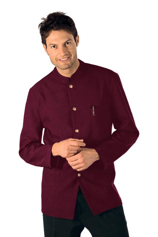 VESTE DE SERVICE COL MAO BORDEAUX 100% COTON