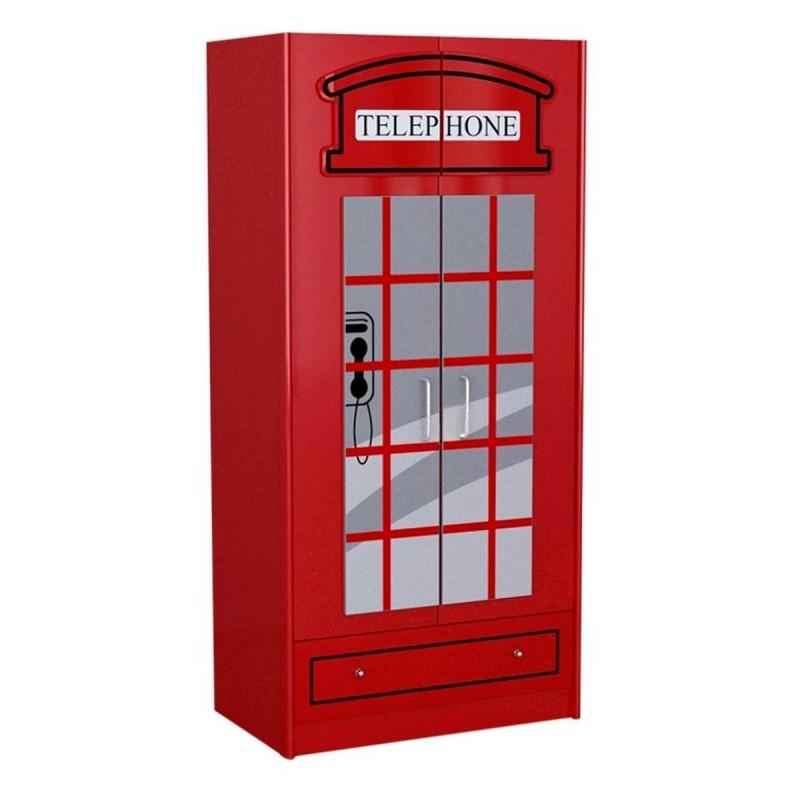 Armoire 2 portes cabine Londres 190cm rouge - Paris Prix - Enfant, en bois, 2 ans de garantie_0