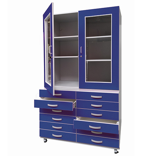 Armoire portes vitrées sur bahut à tiroirs - Profondeur 600 mm - Réf APVES-1 - BIOLAB - Hauteur totale 2100 mm avec options de personnalisation_0