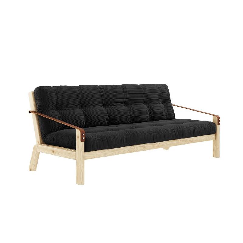 Banquette futon Poetry en pin massif - Coloris charbon - Couchage 130 x 190 cm - Accoudoirs en cuir - Design scandinave_0