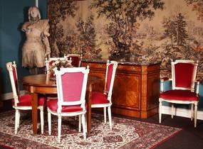 Buffet style Louis XVI - reproduction Leleu en marqueterie de bois de rose, 2 portes et 2 tiroirs_0