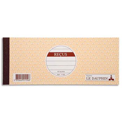 CARNET A SOUCHE DE REÇUS LE DAUPHIN - 9 X 23 CM - 50 FEUILLETS 10 COLONNES