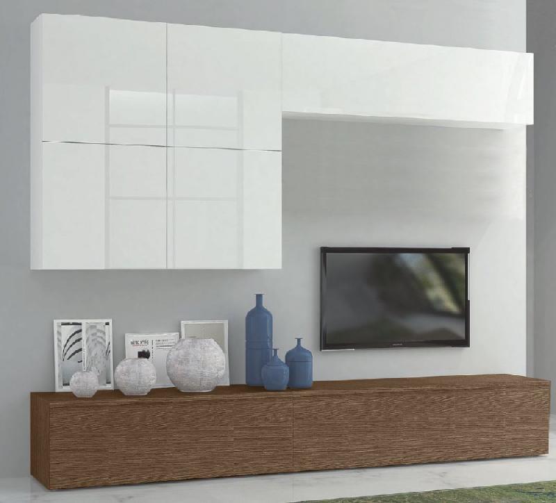 Composition Murale Tv Design Sigma Noyer Et Blanc