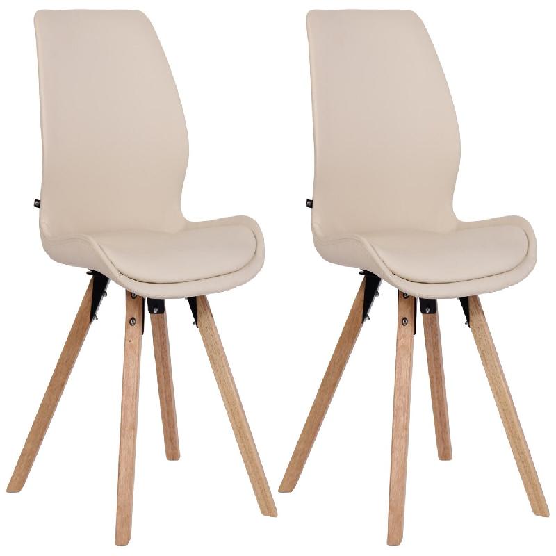 Décoshop26 - Chaises de salle à manger x2 design scandinave en PVC crème et pieds en bois carrés clair 10_0007595 - 3000266199507_0