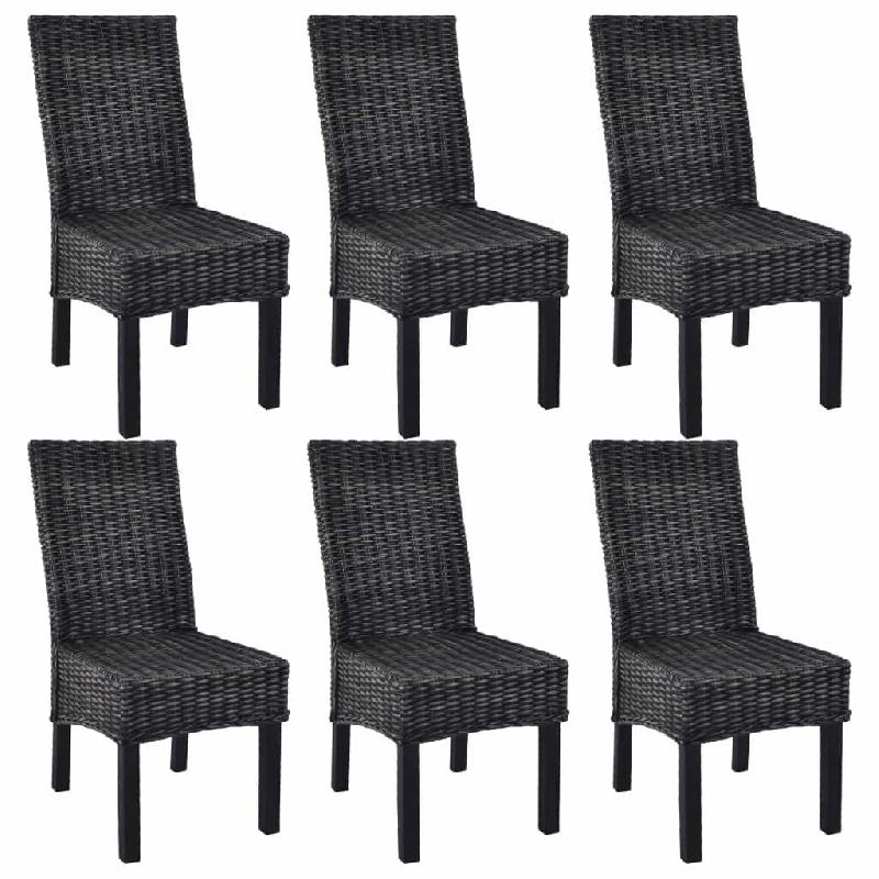 Décoshop26 - Lot de 6 chaises de salle à manger cuisine noir Rotin Kubu et bois de manguier CDS022676 - noir Bois massif 3000029671530_0