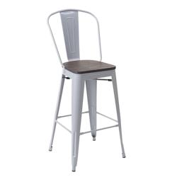 Décoshop26 - Tabouret de bar siège en bois chaise de bar avec dossier design industriel métallique gris 04_0005247 - gris 3000123832691_0
