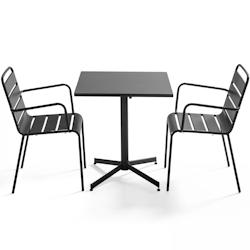 Oviala Business Ensemble table de terrasse carrée et 2 fauteuils métal anthracite - Oviala - gris acier 105389_0