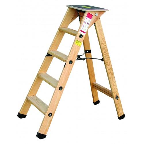 ESCABEAU PROFESSIONNEL EN BOIS - 4 MARCHES + TABLETTE OUTIFRANCE