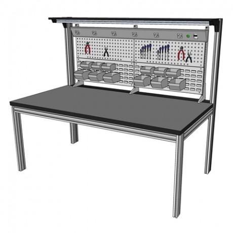 Établi porte-outils électrifié - panneau porte-outils, support de bacs, rampe électrique et éclairage LED_0