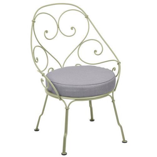FAUTEUIL CABRIOLET 1900 VERT TILLEUL COUSSIN GRIS FLANELLE - FERMOB