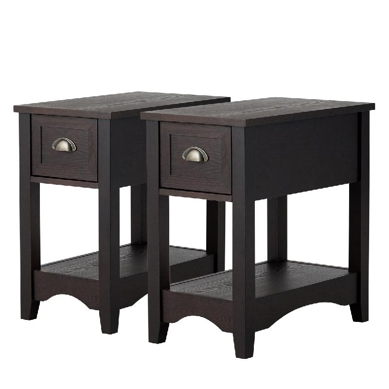 Helloshop26 - Lot de 2 tables d'appoint design rétro 56 x 33 x 58,5 cm avec tiroir pratique en MDF brun 20_0012498 - Bois manufacturé 3000227256393_0