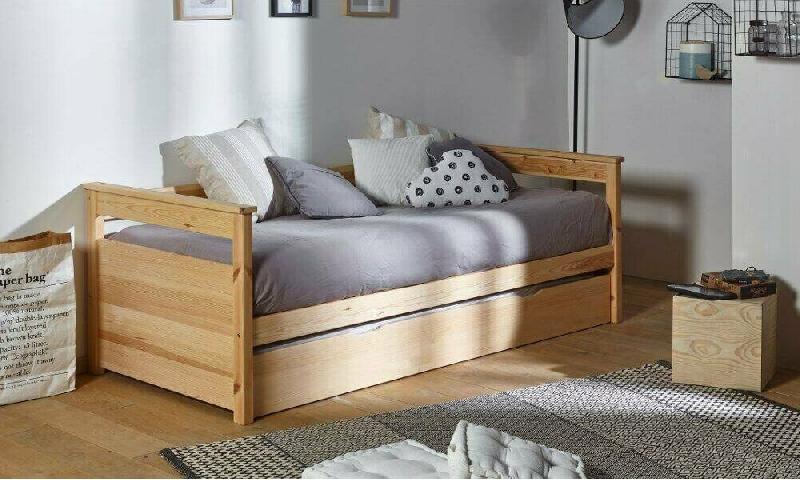 LIT BANQUETTE GIGOGNE NUAGE  BOIS NATUREL 80X200 CM