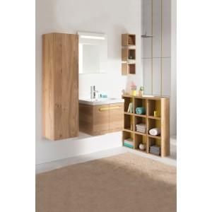 MEUBLE 60 CM AVEC PORTES 1 VASQUE + MIROIR CHÊNE À NOEUDS FARIO  SANIJURA