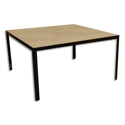 Bureau de direction 4 pieds Karen - 180x80 cm - H.73 cm - Plateau mélaminé 19 mm chêne clair - Piètement cadre noir_0