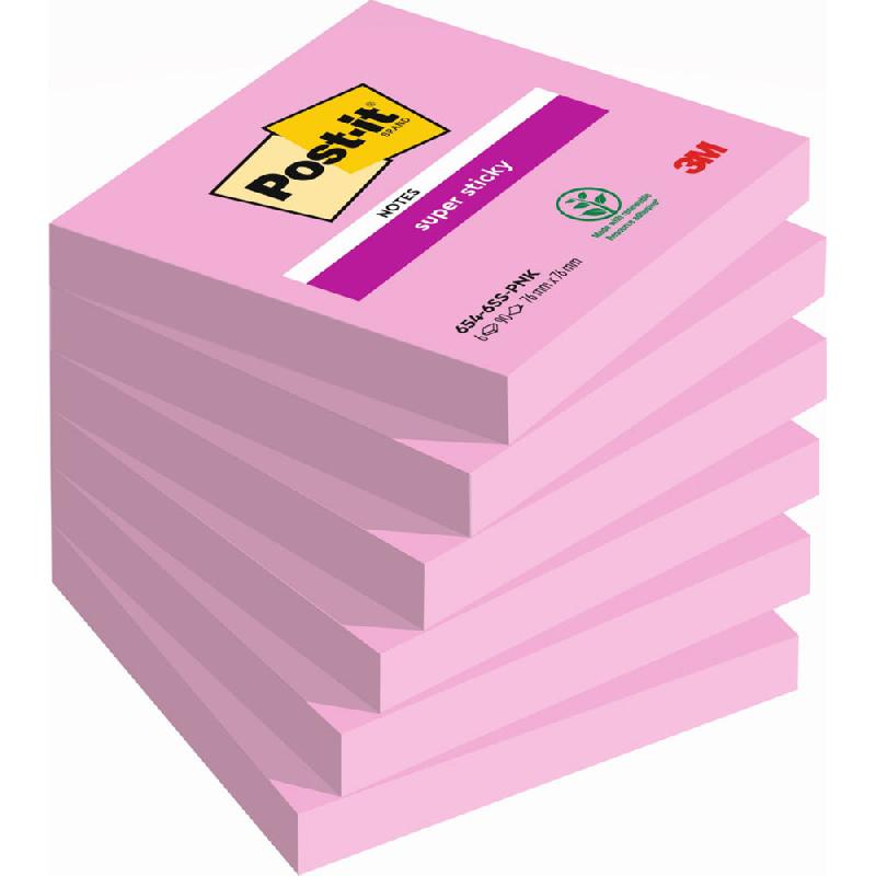 NOTES REPOSITIONNABLES POST-IT 76 X 76 MM ROSE TROPICAL - 6 BLOCS DE 90 FEUILLES