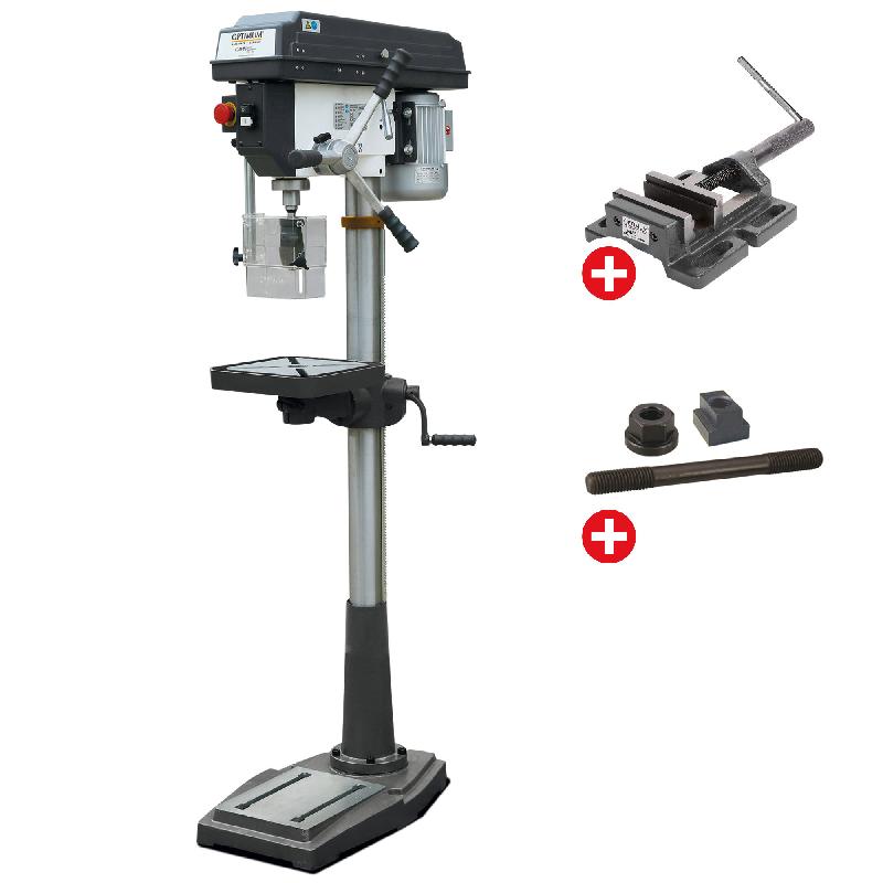 Perceuse à colonne jusque ø 25 mm CM3 750W 400V 12 vitesses + étau de perçage + jeu de boulons Optidrill DQ25 400V PACK_0