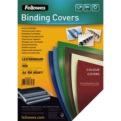 PLATS DE COUVERTURES CHROMOLUX FELLOWES - A4 - EN CARTON EFFET GRAIN CUIR - 250G/M2 - BOÎTE DE 100 - ROUGE