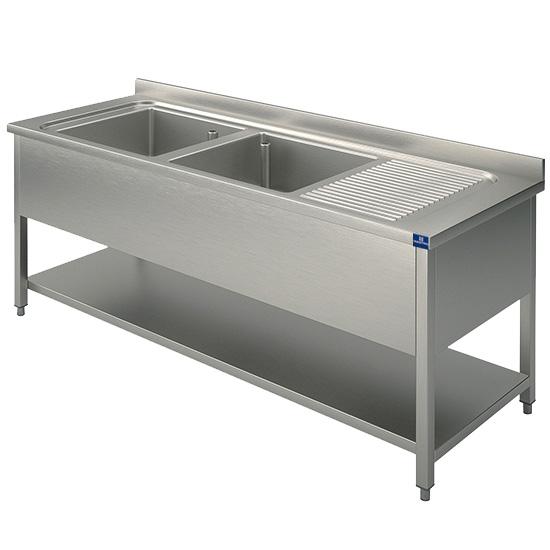 Plonge inox 2 bacs avec égouttoir à droite et étagère basse 1600x70... - PGLA0013_0