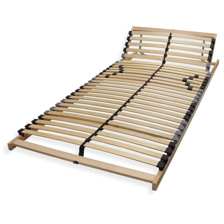 Sleepneo Sommier à lattes 140x190 cm avec têtière réglable, 7 zones, 28 lattes, bois de hêtre, fabriqué en Allemagne, jusqu'à 150 kg - marron L_0