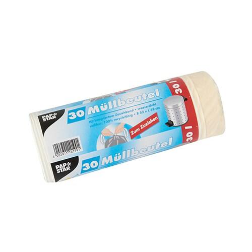 Starpak 30 sacs poubelle avec cordon de serrage, LDPE 30 l 62 cm x 53 cm blanc - blanc plastique polypropylène 14199_0