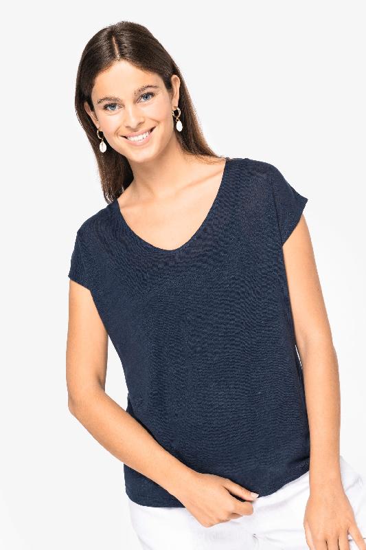 T-shirt col V en lin femme - Réf: NS321 - 100% lin, coupe droite, marque Native Spirit_0