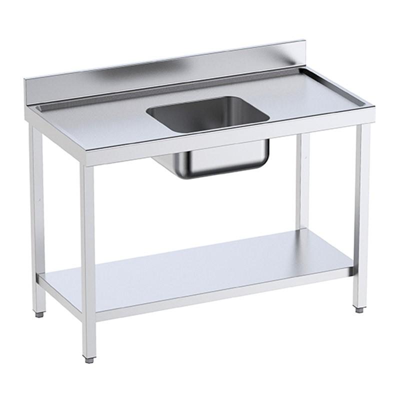 Table inox de préparation avec bords anti-ruissellement, étagère et bac central P 600 | Distform - QCCES6 - 1800_0
