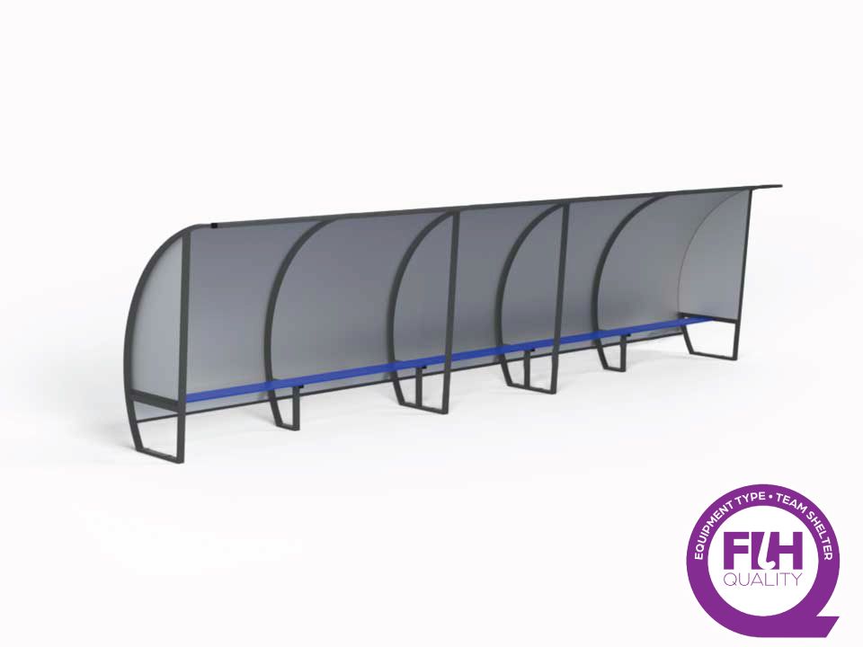 Abri de touche tout aluminium - 15 joueurs - Certifié FIH - 2m de hauteur - Banc et côtés en tôle aluminium_0