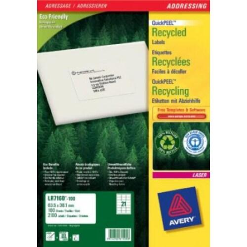 AVERY 2100 étiquettes recyclées blanches, format 63,5 x 38,1 mm (100 feuilles A4 / cdt) - 4004182055892_0