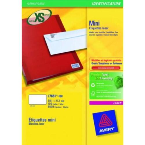 AVERY 6500 mini étiquettes Laser blanches, format 38,1 x 21,2 mm (100 feuilles A4 / cdt) - 3266550263259_0