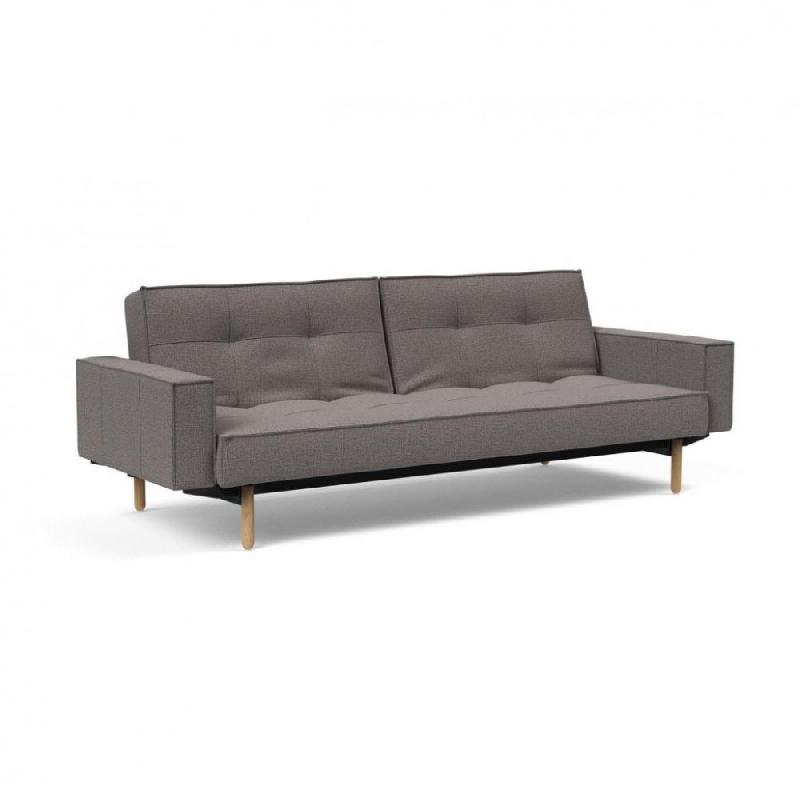 Canapé convertible Splitback Stem avec accoudoirs - Pieds obus chêne naturel - Tissu Mixed Dance Grey - Couchage 115x210 cm_0