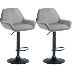 CLP Ensemble de 2 tabourets de bar Braga en velours Gris/Métal noir mat - gris textile 323659_0