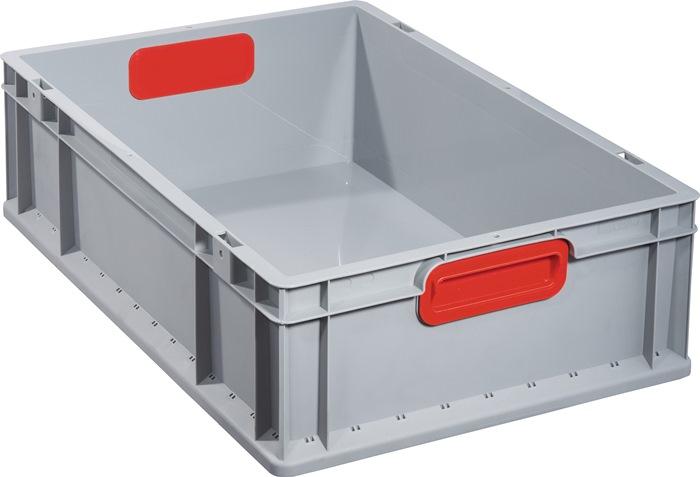 Conteneur de transport gerbables L600xl400xH170 mm gris PP poignée fermée rouge parois latérales fermées ALLIT_0