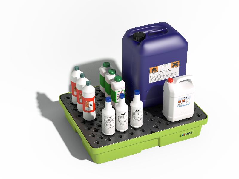 Cuvette de rétention avec caillebotis PE - 60 l - polyéthylène haute densité, anti-dérapant, 100 kg_0