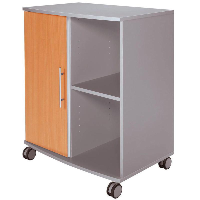DESSERTE DOMINO - MELAMINE - 4 CASES GRIS ALUMINIUM - 1 PORTE HETRE