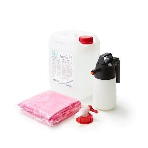 Ensemble de désinfection pour plexiglass - Kit avec 10L de désinfectant, chiffons microfibres et accessoires_0