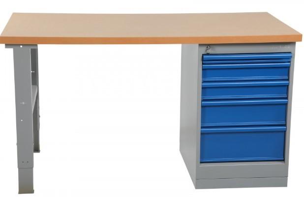 Établi avec caisson - Largeur 1600/2000 mm - Plateau en médium, chêne, Aluzink, vinyl ou laminé - 5 tiroirs à ouverture 100%_0