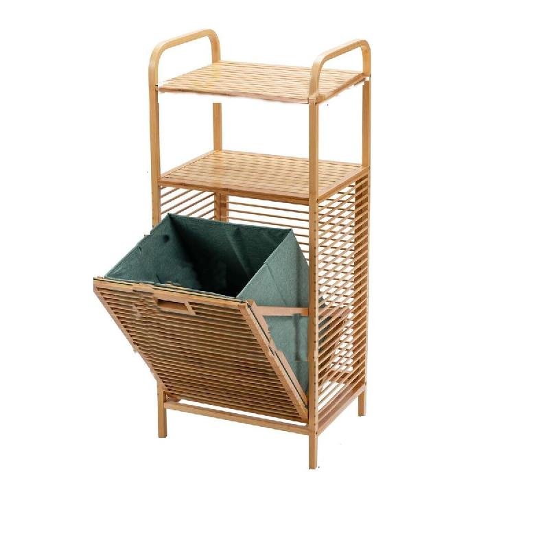 Étagère de salle de bain COSTWAY avec panier à laver, armoire à laver en bambou, étagère de salle de bain - marron Bois massif TI88700ZM_0
