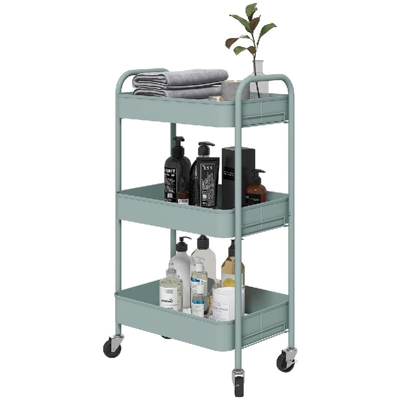 Helloshop26 - Desserte chariot cuisine salle de bain 45 x 30,6 x 79 cm 3 plateaux ajourés à roulettes moderne en acier bleu clair 21_0005850 - bleu_0