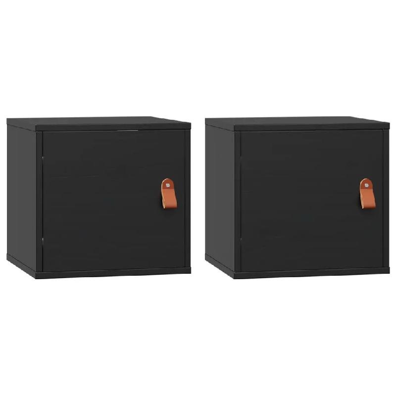 Helloshop26 - Lot de 2 armoires murales en bois de pin massif noir design rustique pratique rangement 31,5 x 30 x 30 cm en bois noir 02_0048370 - noir_0