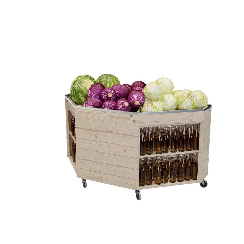 LES ARTISANS DU BOIS Présentoir Fruits et Légumes Tête de Gondole teinté verni chanvre  L162 x P80 x H84 cm - Bois massif 1RET0524B_0