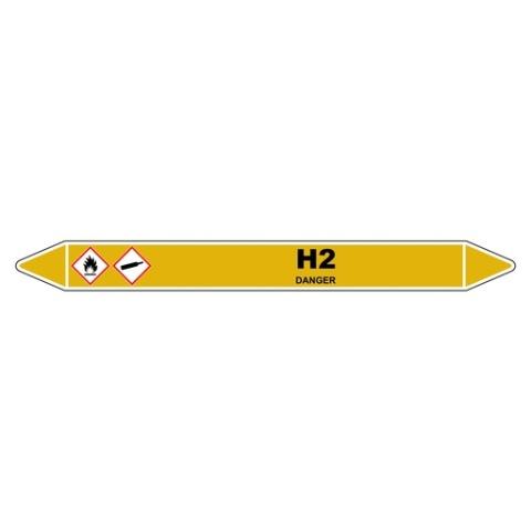 LOT DE 3 - MARQUEUR DE TUYAUTERIE - DIHYDROGÈNE H2 - VINYLE LAMINÉ 250 X 26 MM
