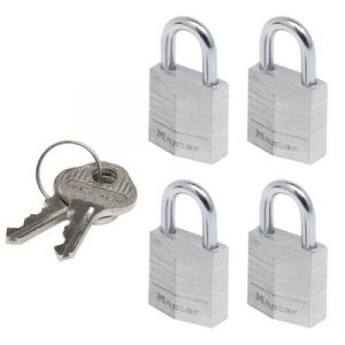 LOT DE 4 CADENAS À CLÉ S'ENTROUVRANTS - LARGEUR 20MM - ALUMINIUM MASSIF MASTER LOCK