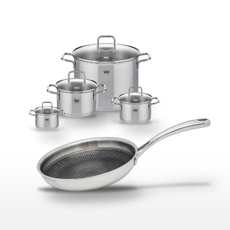 Lot de 4 Faitouts Elo Citrin et Poêle 28 cm Elo Relief Evolution - gris inox 3176239958089_0